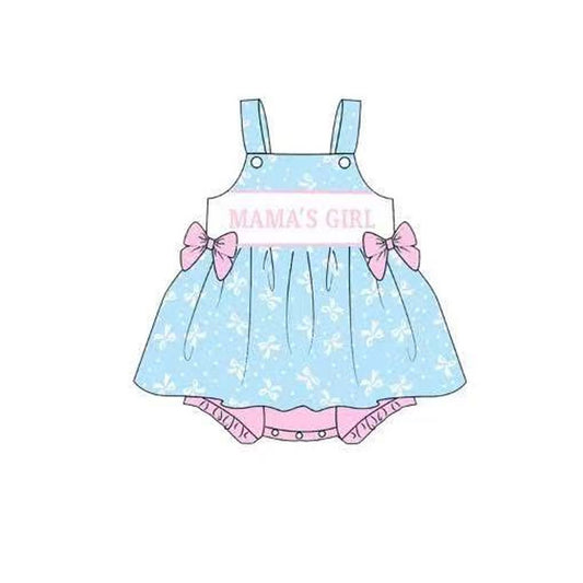 MOQ 5 preorder SR3425 MAMA‘S GIRL Pink Bows Light Blue Sleeveless Girls Bubble Romper 202510