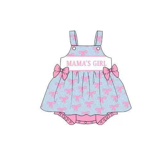 MOQ 5 preorder SR3426 MAMA‘S GIRL Pink Bows Blue Sleeveless Girls Bubble Romper 202510