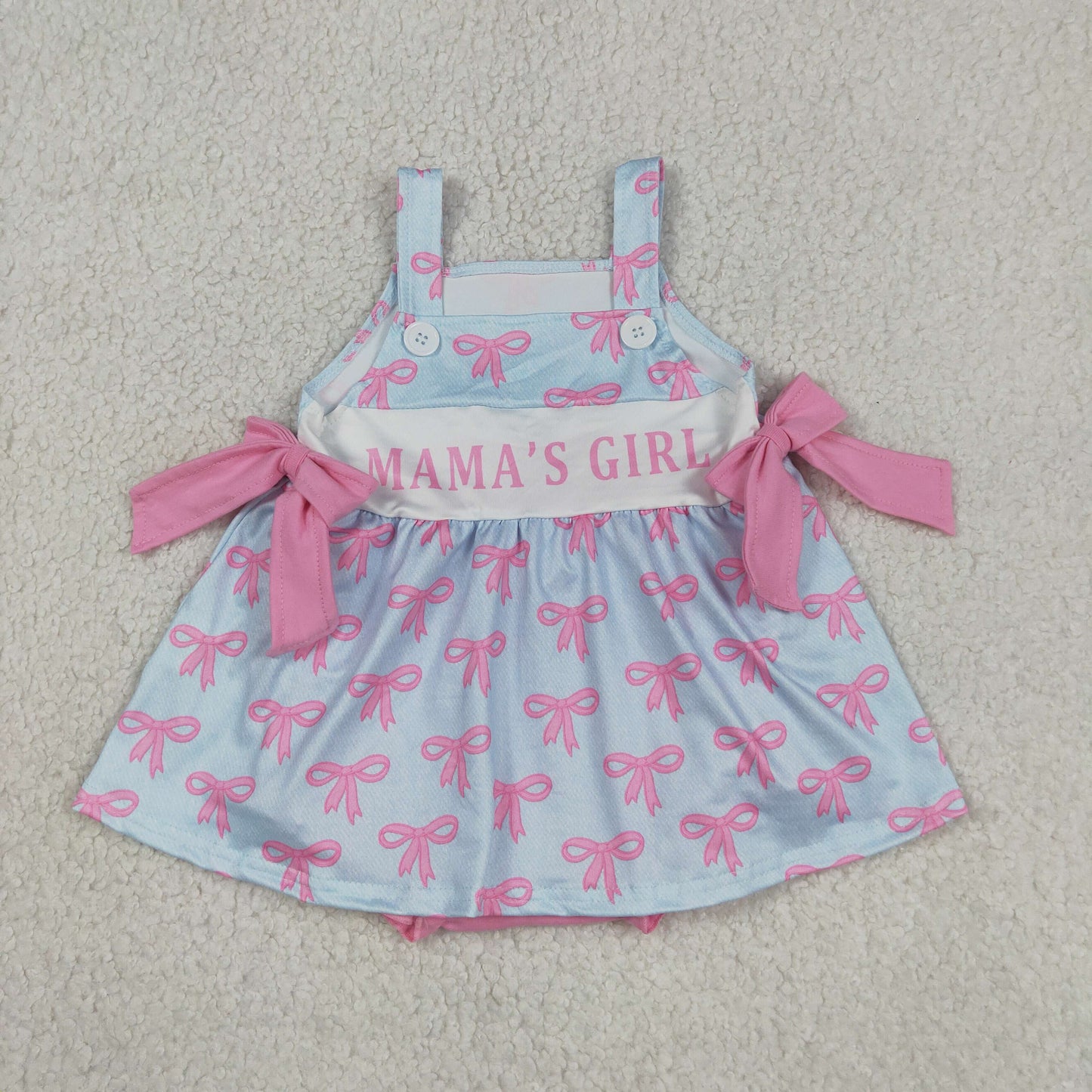 SR3426 MAMA‘S GIRL Pink Bows Blue Sleeveless Girls Bubble Romper 202604 RTS