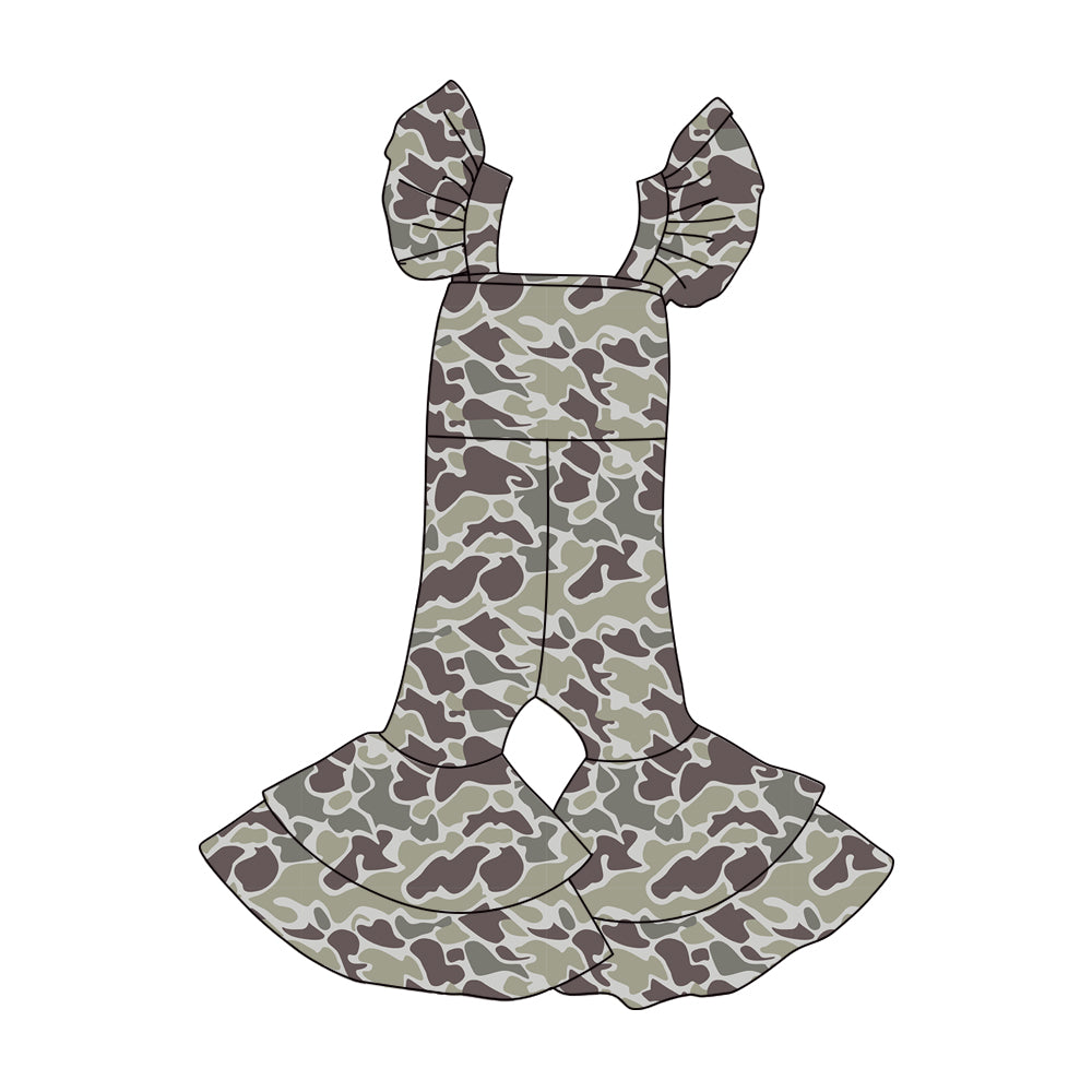 MOQ 5 Preorder SR3433 Gray Green Brown Camouflage Girls Flying Sleeve Overalls Jumpsuits 202510