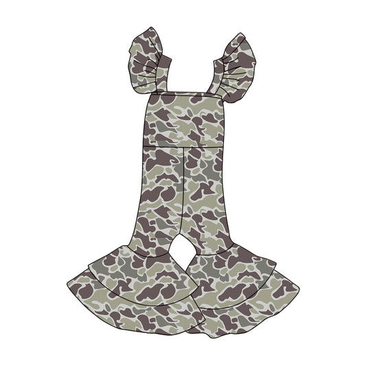 MOQ 5 Preorder SR3433 Gray Green Brown Camouflage Girls Flying Sleeve Overalls Jumpsuits 202510