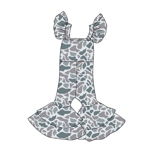 MOQ 5 Preorder SR3435 Gray Blue Camouflage Girls Flying Sleeve Overalls Jumpsuits 202510