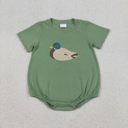 SR3444 Embroidered Duck Pea Green Short-Sleeved Boys Bubble Romper 202604 RTS