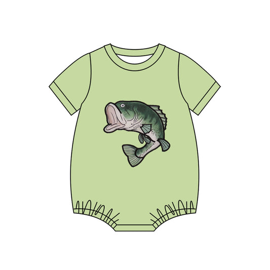 MOQ 5 preorder SR3446 Fish Pattern Light Green Short-Sleeved Boys Bubble Romper 202510