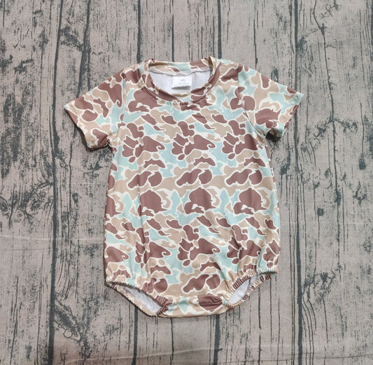 NO MOQ preorder SR3449 Light Brown Green Camouflage Short-Sleeved Boys Bubble Romper 202511