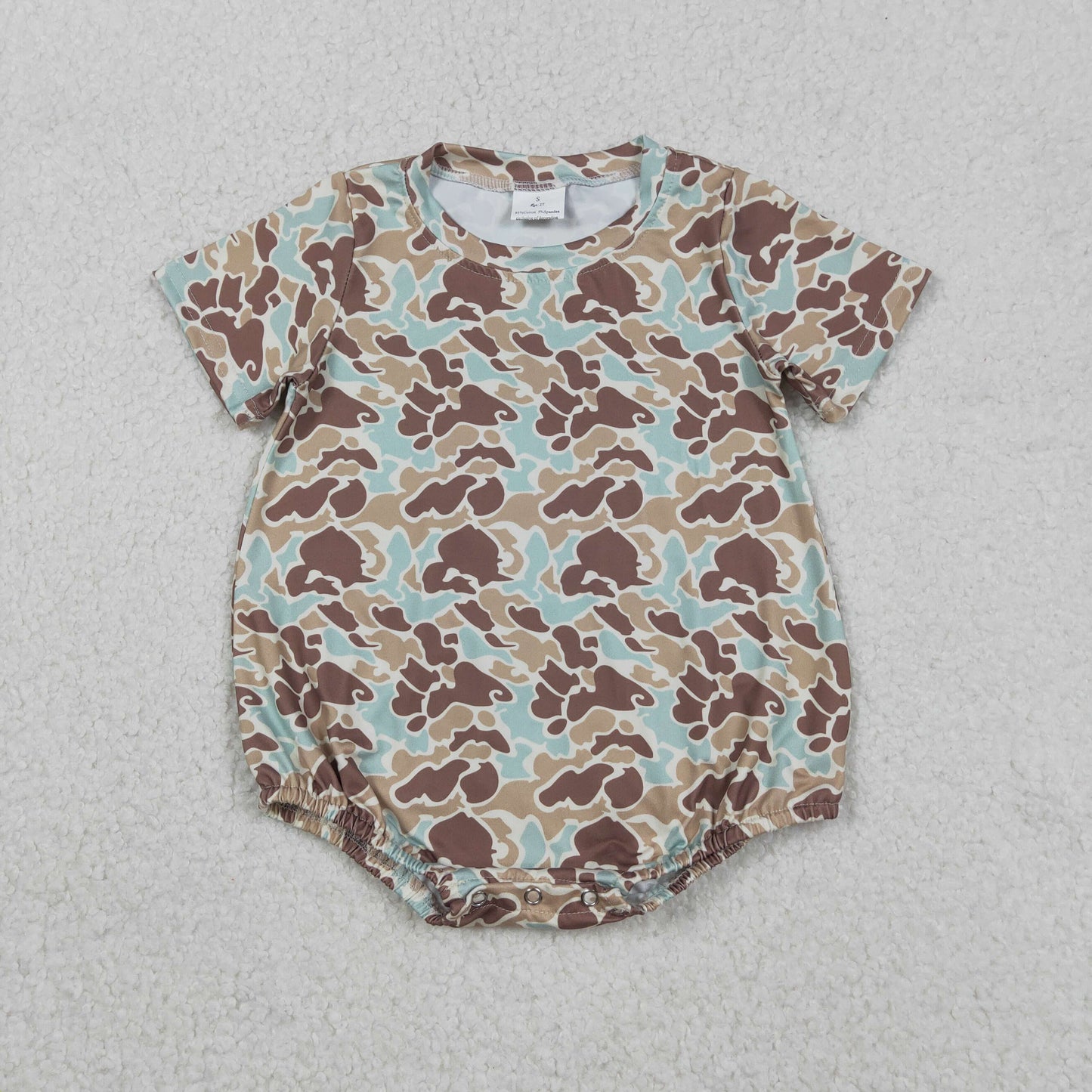 SR3449 Light Brown Green Camouflage Short-Sleeved Boys Bubble Romper 202512 RTS
