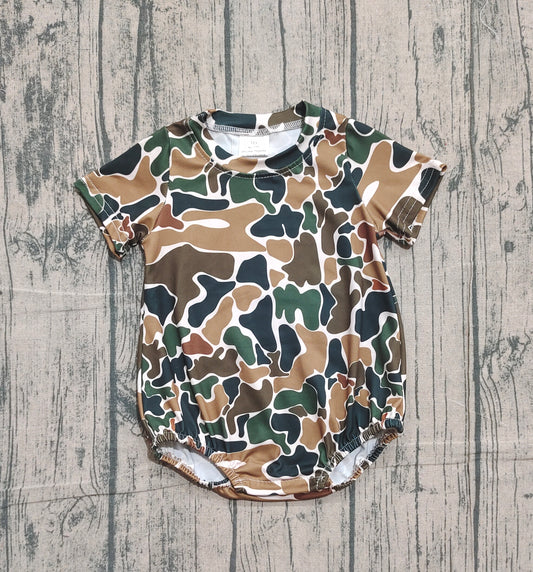 NO MOQ preorder SR3450 Brown Green Camouflage Short-Sleeved Boys Bubble Romper 202511