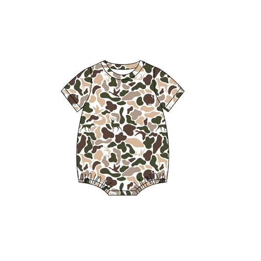 MOQ 5 preorder SR3451 Deer Hunting Beige Green Camouflage Short-Sleeved Boys Bubble Romper 202510