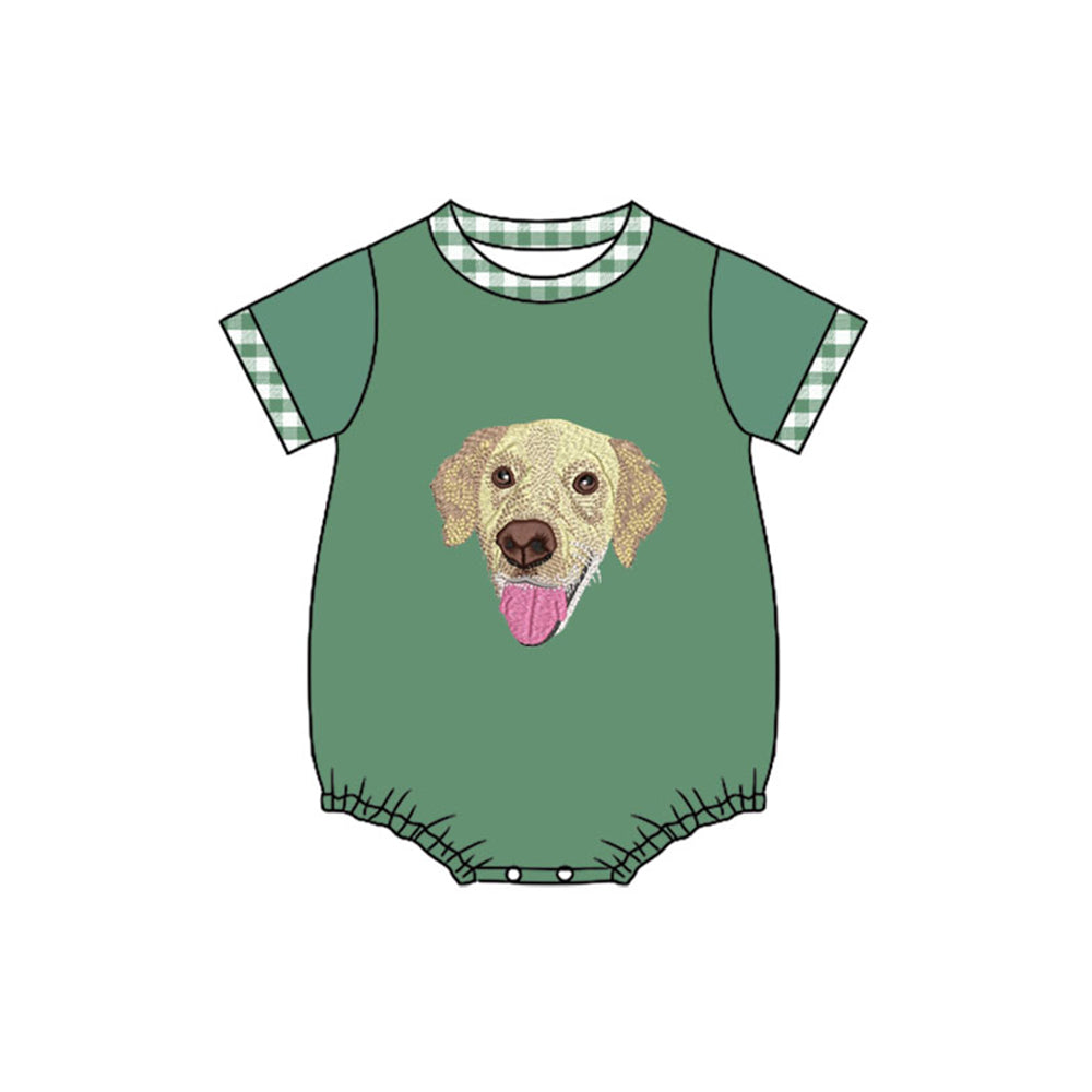 MOQ 5 preorder SR3468 Puppy Green Short-Sleeved Boys Bubble Romper 202510