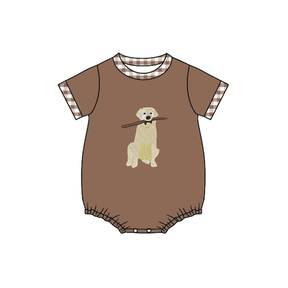 MOQ 5 preorder SR3470 Puppy Branch Brown Short-Sleeved Boys Bubble Romper 202510