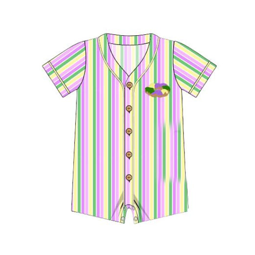 MOQ 5 preorder SR3474 Mardi Gras Donut Stripe Short Sleeve Boys Bubble Romper 202510