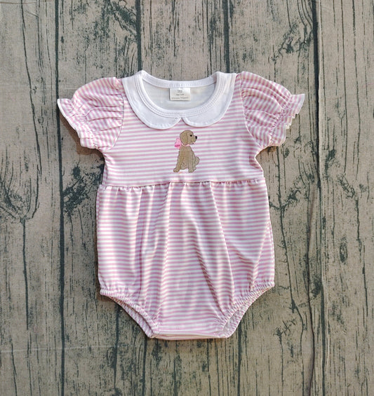 NO MOQ preorder SR3476 Puppy Pink Stripe White Doll Collar Short Sleeve Girls Bubble Romper 202512