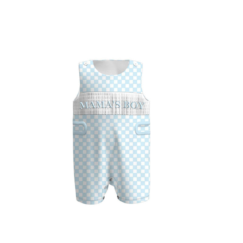 MOQ 5 PCS preorder SR3483 MAMA‘S BOY Blue Plaid Sleeveless Boys Romper 202511