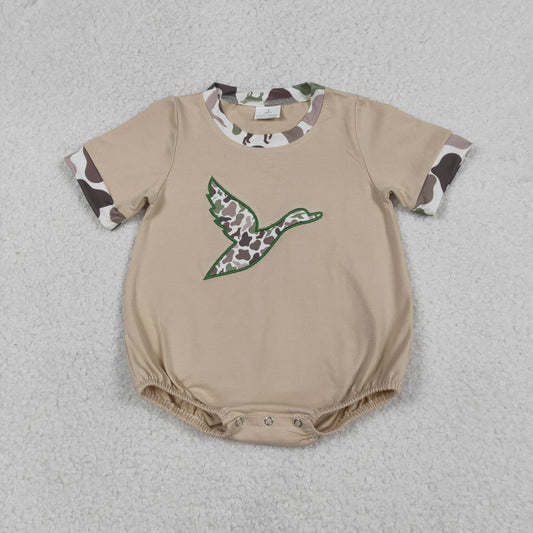 SR3491 Embroidered Duck Hunting Camouflage Beige Short Sleeve Boys Bubble Romper 202512 RTS