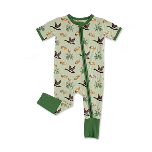 MOQ 5 PCS preorder SR3498 Duck Green Zipper Short Sleeve Boys Romper 202511