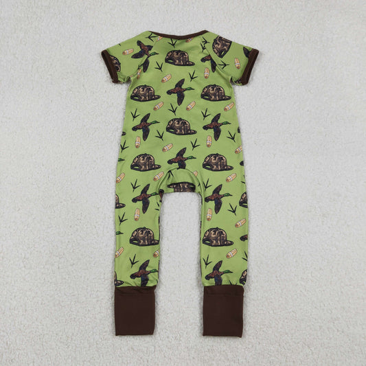 SR3499 Duck Camouflage Hat Green Brown Zipper Short Sleeve Boys Romper 202512 RTS