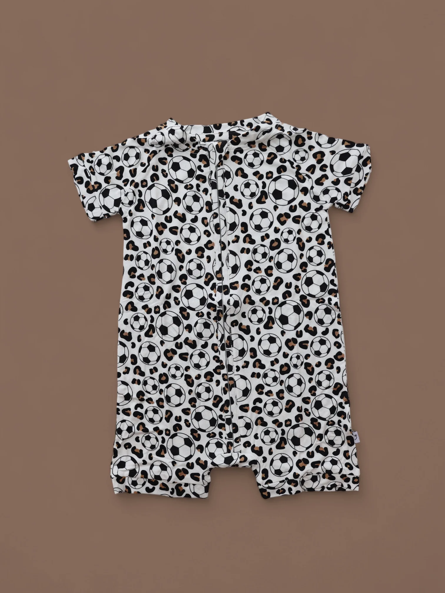 MOQ 5 PCS preorder SR3501 Leopard Soccer Ball White Zip Short-Sleeved Boys Romper 202511