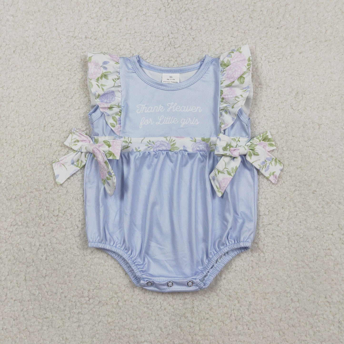 SR3506 Thank Heaven for the Little Girls in Their Floral Blue Flying Sleeve Girls Bubble Romper 202603 RTS