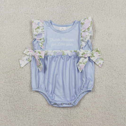 SR3506 Thank Heaven for the Little Girls in Their Floral Blue Flying Sleeve Girls Bubble Romper 202603 RTS