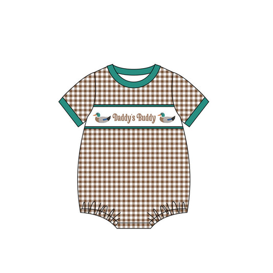 MOQ 5 PCS preorder SR3507 Daddy's Buddy Duck Brown Plaid Short-Sleeve Boys Bubble Romper 202511