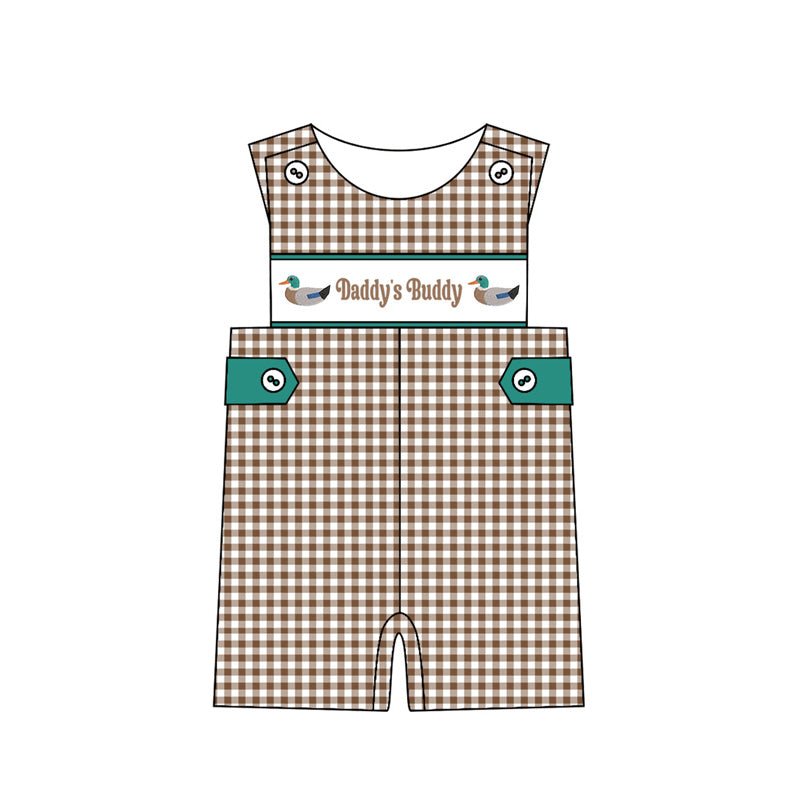 MOQ 5 PCS preorder SR3508 Daddy's Buddy Duck Brown Plaid Sleeveless Boys Romper 202511