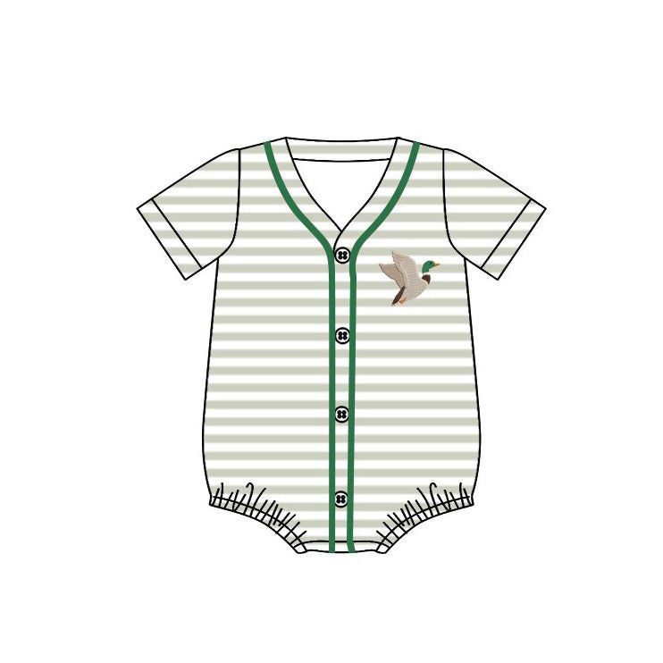 MOQ 5 PCS preorder SR3527 Duck Light Green Stripe Buttons Short-Sleeved Boys Bubble Romper 202511