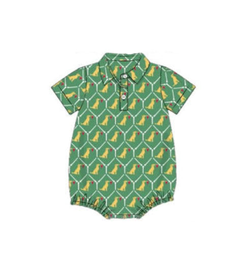 MOQ 5 PCS preorder SR3534 Puppy Flag Green Polo Short-Sleeved Boys Bubble Romper 202511