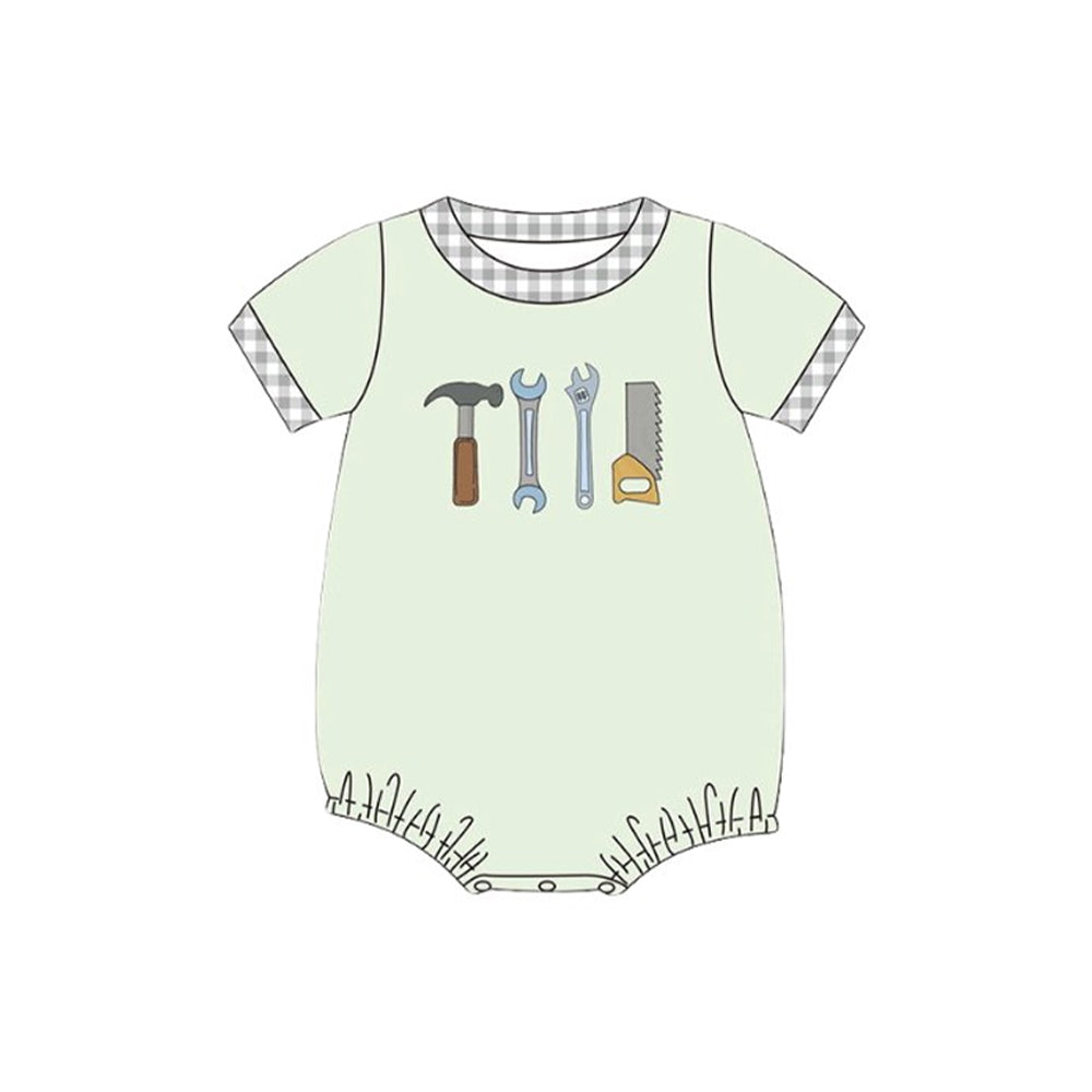 MOQ 5 PCS preorder SR3541 Hammer Wrench Tools Light Green Short Sleeve Boys Bubble Romper 202511 Sibling