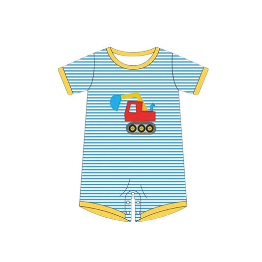 MOQ 5 PCS preorder SR3542 Trucks Blue Stripe Short Sleeve Boys Romper 202511