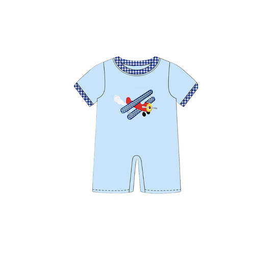 MOQ 5 PCS preorder SR3543 Airplane Blue Short Sleeve Boys Romper 202511