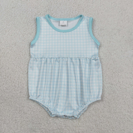 SR3554 Blue Plaid Sleeveless Girls & Boys Bubble Romper 202601 RTS
