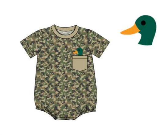MOQ 5 PCS preorder SR3557 Duck Pocket Gray Brown Green Camouflage Short Sleeve Boys Bubble Romper 202511