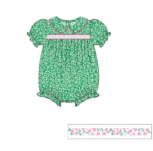 MOQ 5 PCS preorder SR3560 Floral Green Doll Collar Short Sleeve Girls Bubble Romper 202511