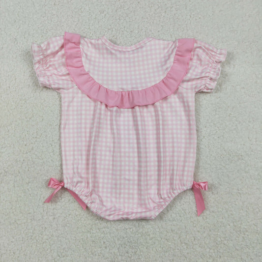 SR3565 Easter Bunny Chick Flower Bows Pink Plaid Short Sleeve Girls Bubble Romper 202512 RTS