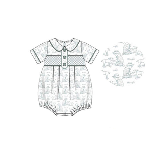 MOQ 5 PCS preorder SR3569 Kids Sheep Pattern Button Doll Collar Short Sleeve Girls Bubble Romper 202511