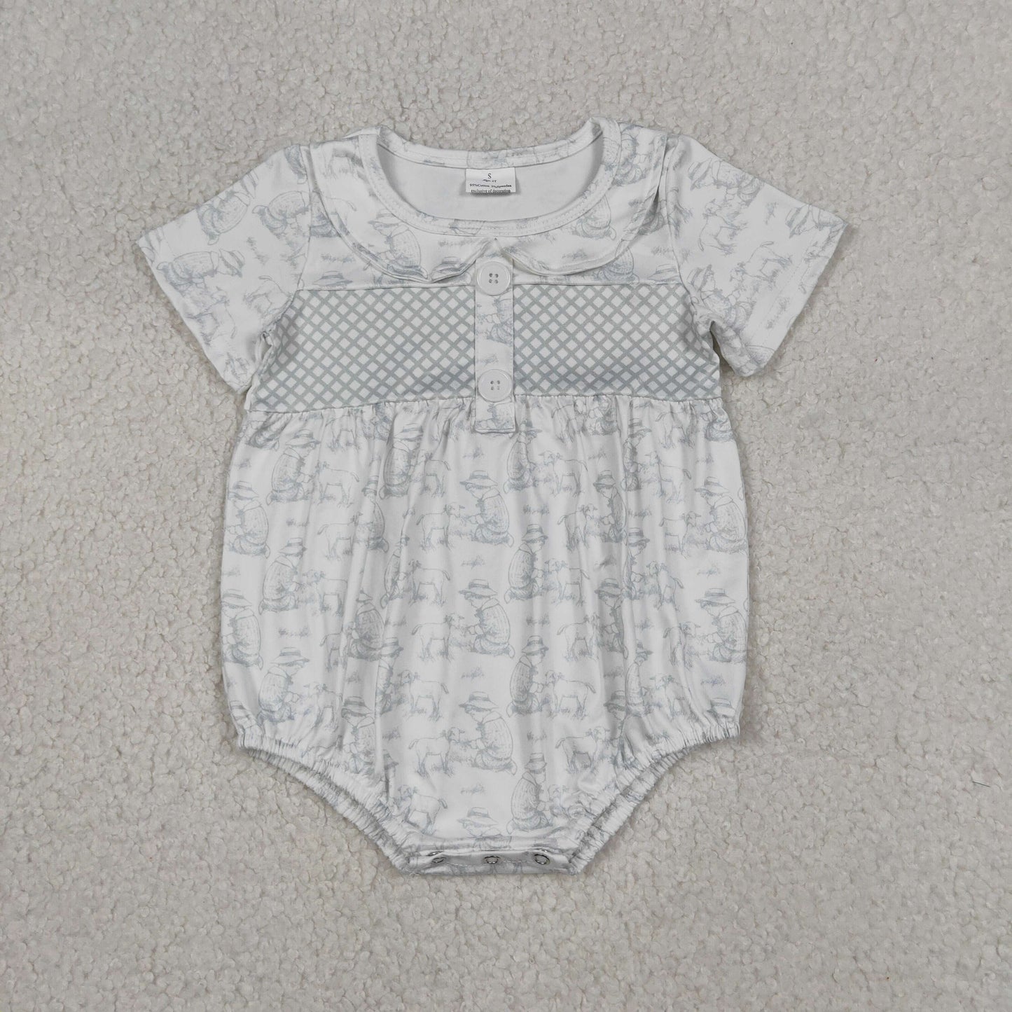 SR3569 Kids Sheep Pattern Button Doll Collar Short Sleeve Girls Bubble Romper 202604