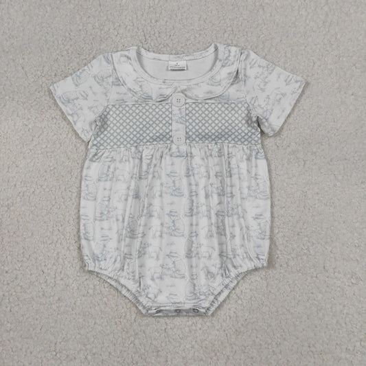 SR3569 Kids Sheep Pattern Button Doll Collar Short Sleeve Girls Bubble Romper 202604