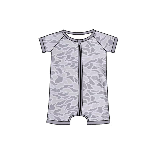MOQ 5 PCS preorder SR3573 Gray Camouflage Zip Short Sleeve Boys Romper 202511