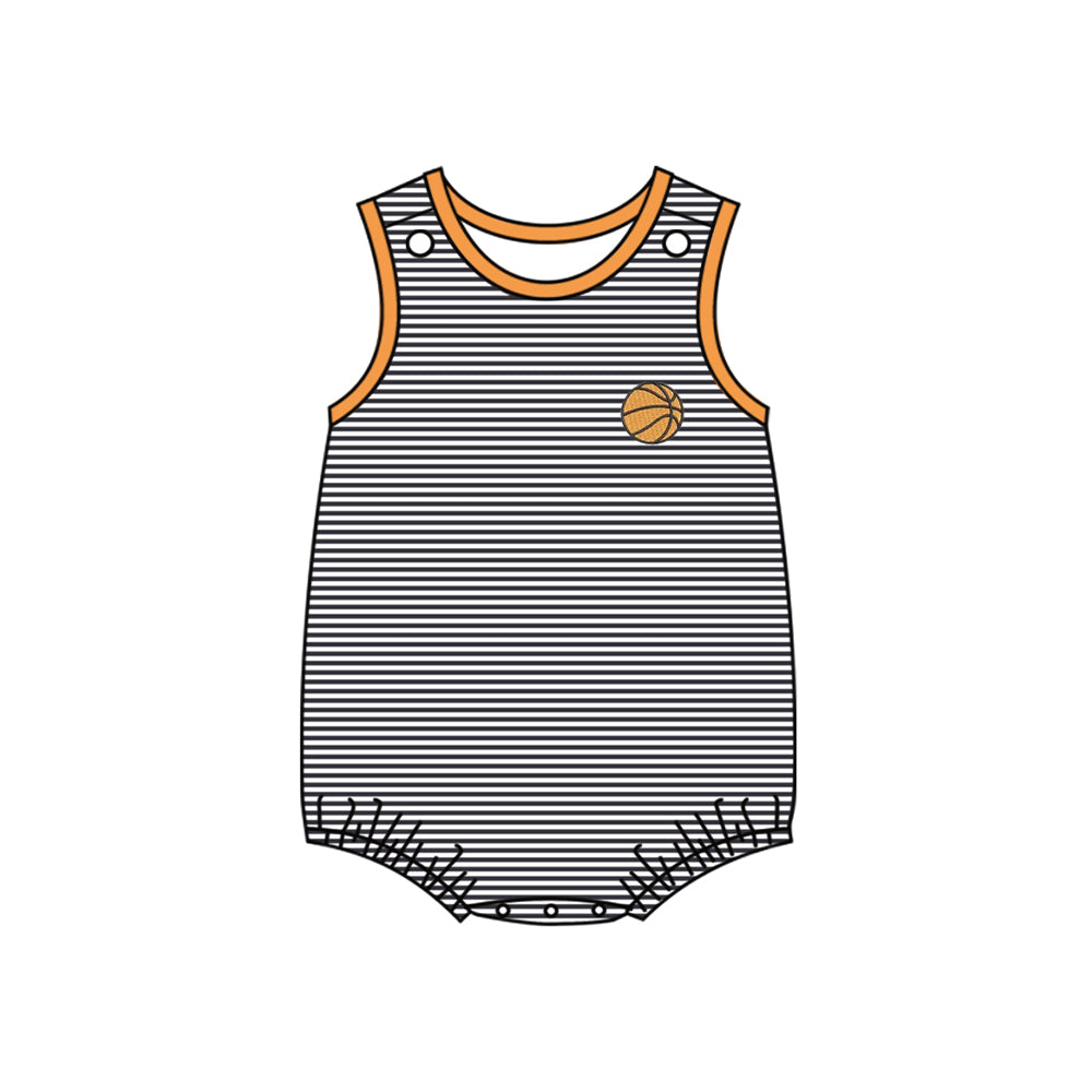 MOQ 5 PCS preorder SR3578 Basketball Black Stripe Sleeveless Boys Bubble Romper 202511 Sibling