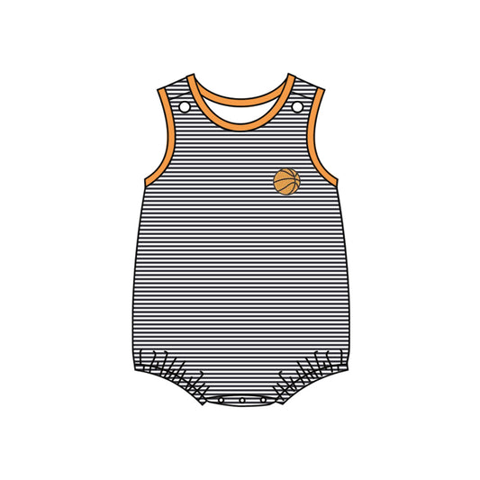 MOQ 5 PCS preorder SR3578 Basketball Black Stripe Sleeveless Boys Bubble Romper 202511 Sibling