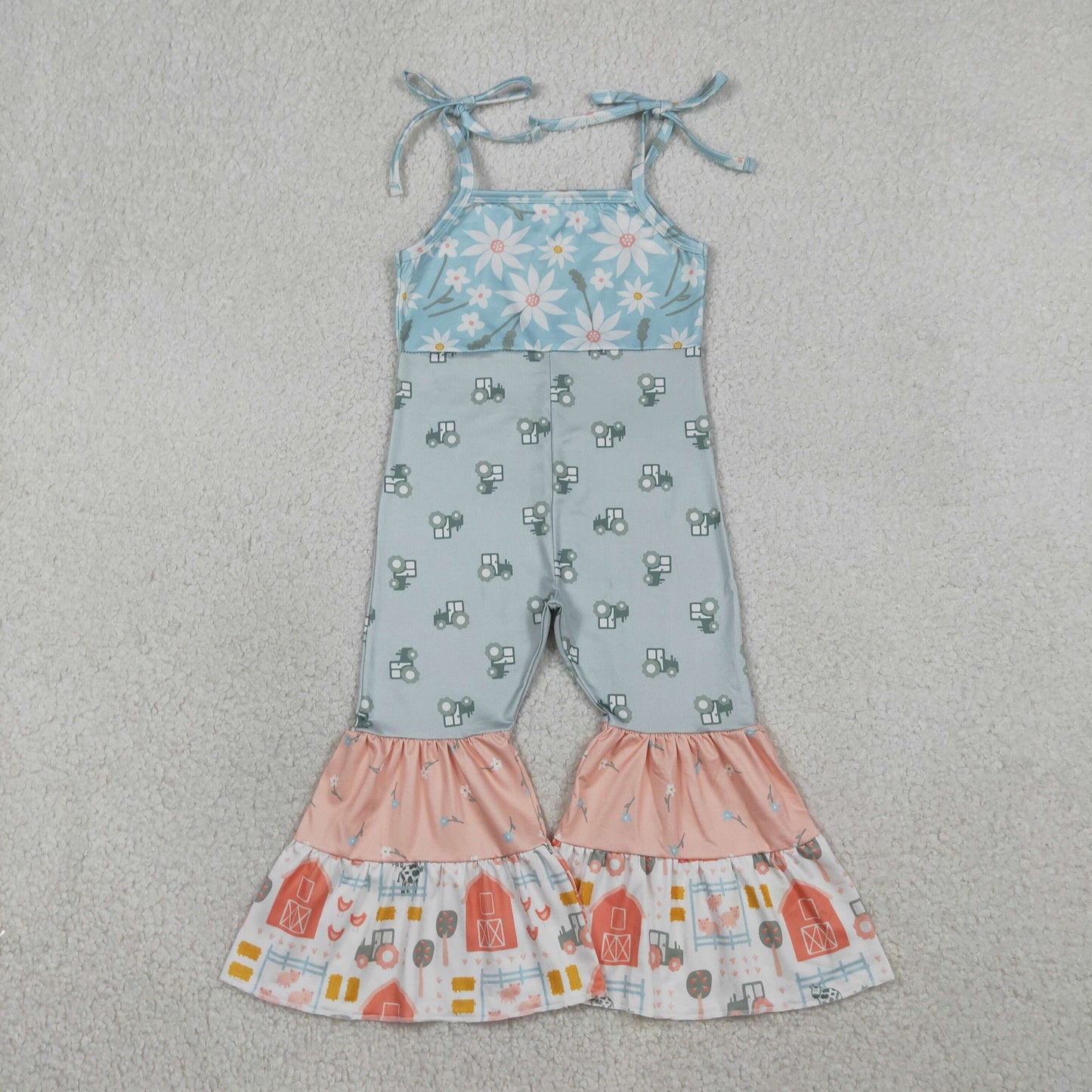 SR3587 Flower Trucks Farm Animals Patchwork Halter Girls Overalls Jumpsuits 20260119 RTS