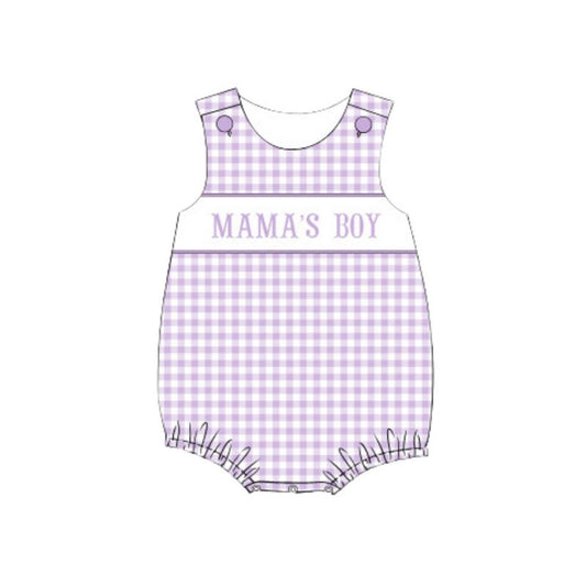 MOQ 5 PCS preorder SR3590 MAMA'S BOY Purple Plaid Sleeveless Boys Bubble Romper 202511 Sibling