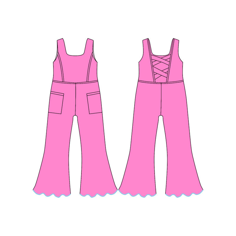 MOQ 5 PCS Preorder SR3603 Solid Rose Red Pocket Sleeveless Girls Yoga Overalls Jumpsuits 202511