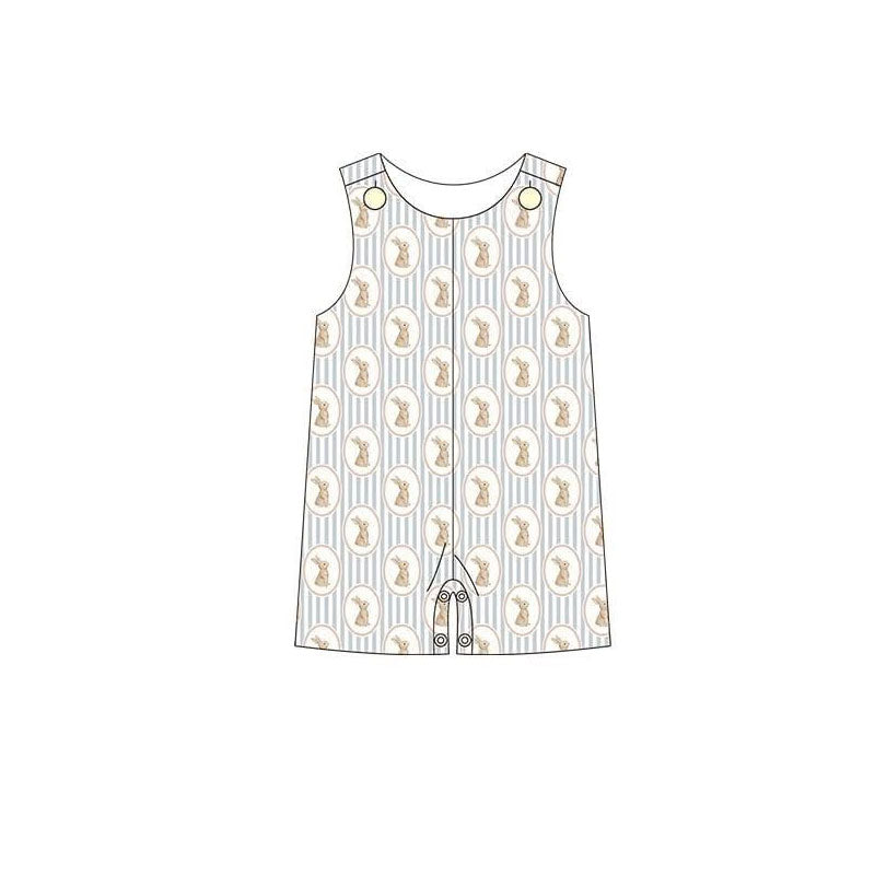 MOQ 5 PCS preorder SR3608 Easter Bunny Gray Stripe Sleeveless Girls Romper 202511