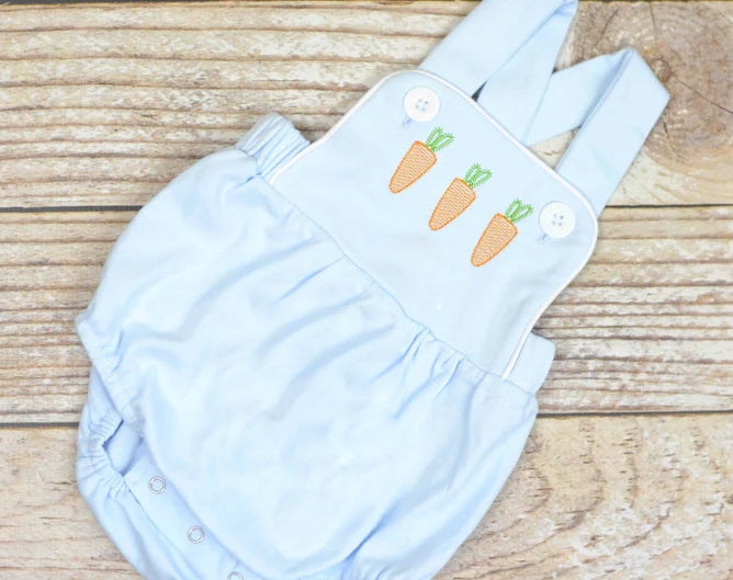 MOQ 5 PCS preorder SR3609 Easter Carrots Blue Sleeveless Boys Bubble Romper 202511