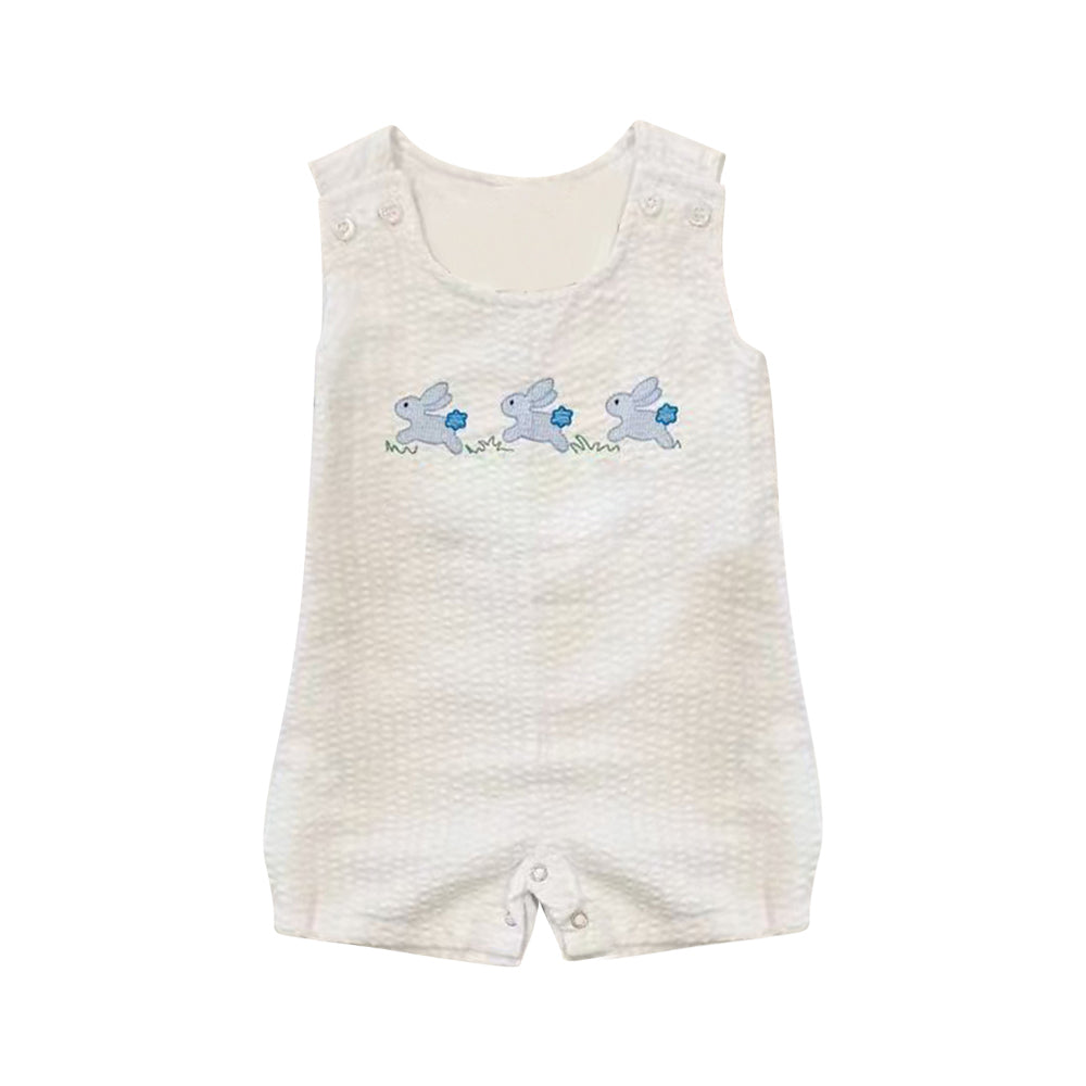 MOQ 5 PCS preorder SR3610 Easter Bunny Flower White Plaid Sleeveless Girls Romper 202511