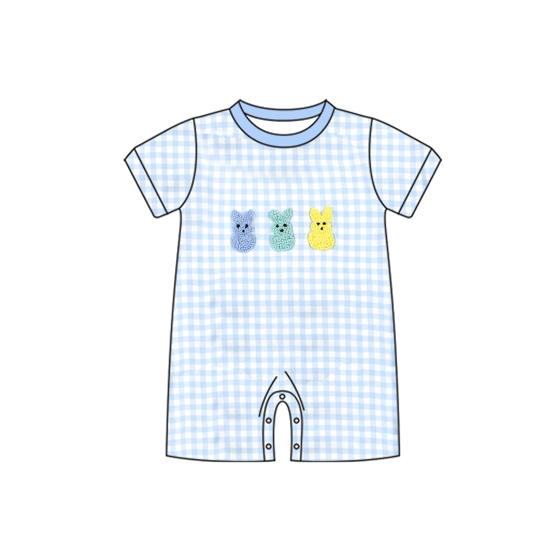 MOQ 5 PCS preorder SR3621 Easter Bunny Blue Plaid Boys Romper 202511