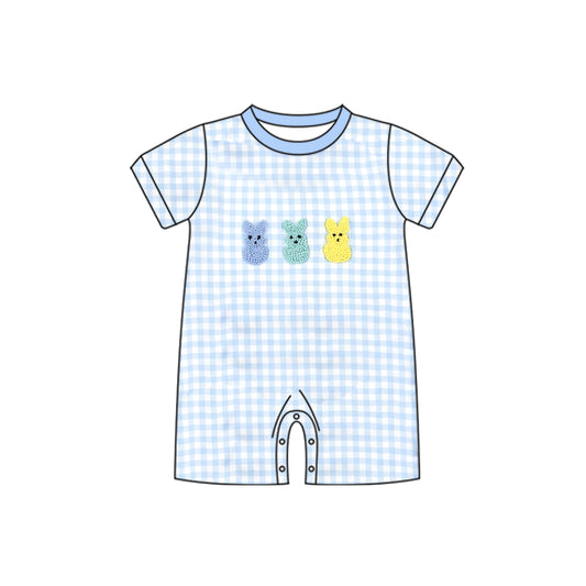 MOQ 5 PCS preorder SR3621 Easter Bunny Blue Plaid Boys Romper 202511