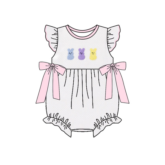 MOQ 5 PCS preorder SR3622 Easter Bunny Dots Pink Bows Flying Sleeve Girls Bubble Romper 202511