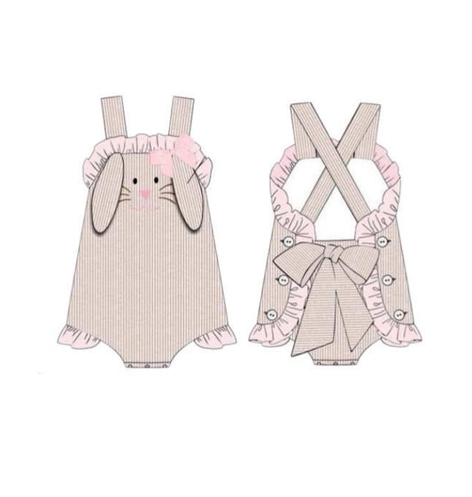 MOQ 5 PCS preorder SR3631 Easter Bunny Ear Sleeveless Girls Bubble Romper 202511